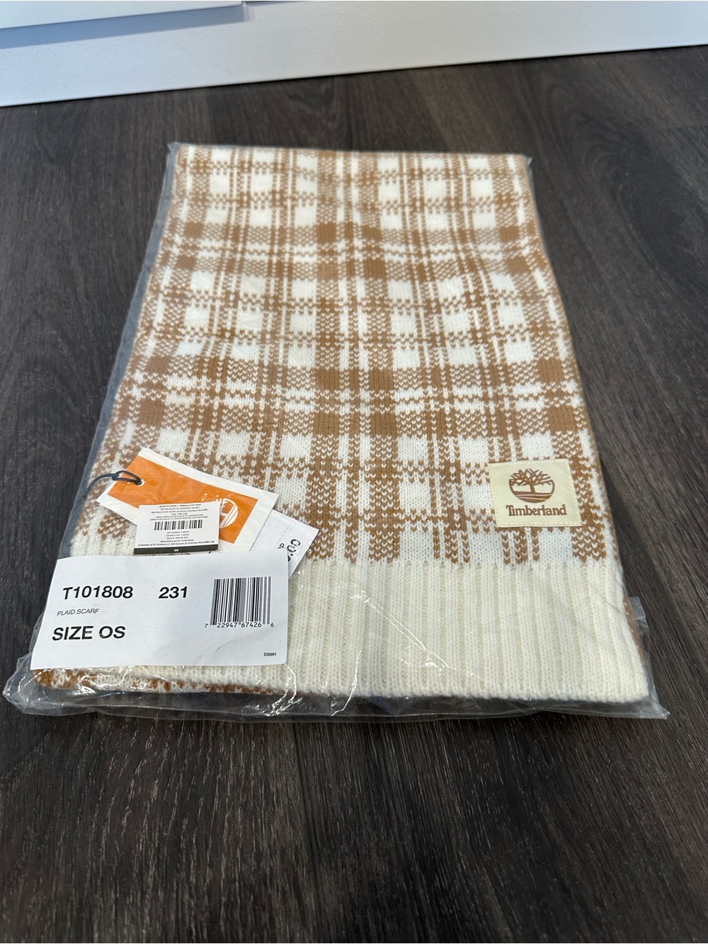 NWT Timberland Camel & Cream Plaid Knit Scarf,unisex
